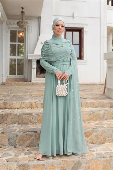 Sümbül Taş İşleme Abiye - Mint Yeşil