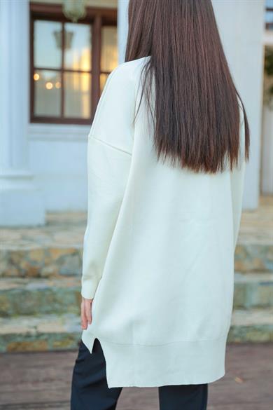 Taş Baskı İşlemeli Tunik - Ekru