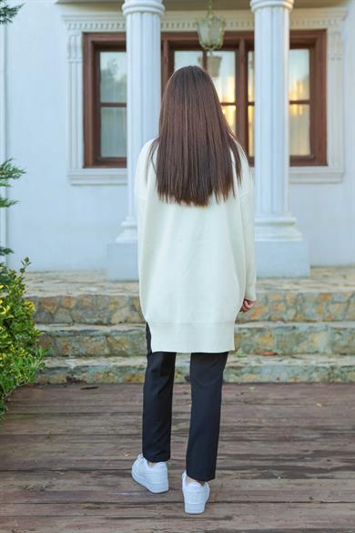 Taş Baskı İşlemeli Tunik - Ekru