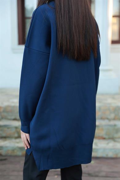 Taş Baskı İşlemeli Tunik - Lacivert