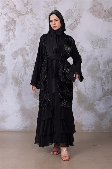 Tasarım Kat Detay Abaya - Siyah