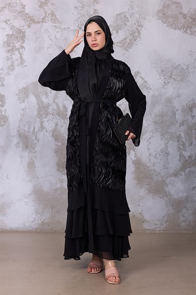 Tasarım Kat Detay Abaya - Siyah