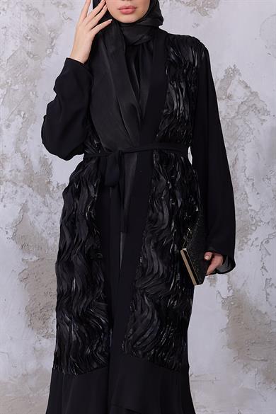 Tasarım Kat Detay Abaya - Siyah