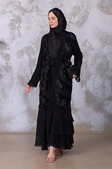 Tasarım Kat Detay Abaya - Siyah