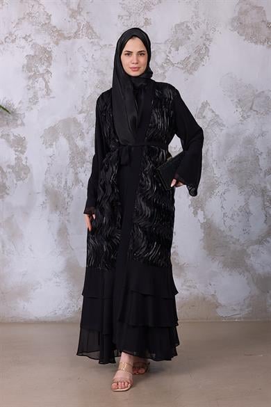 Tasarım Kat Detay Abaya - Siyah