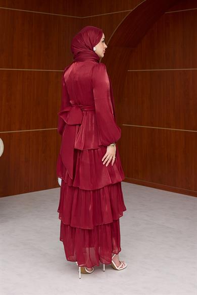 Tasarım Kat Kat Detay Işıltı Abiye - Bordo