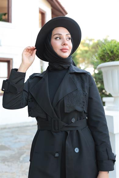 Tasarım Trençkot - Siyah