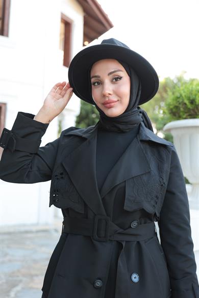 Tasarım Trençkot - Siyah