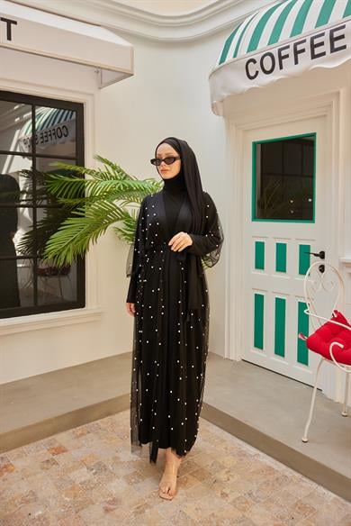 Stoned Belted Underwear Abaya - Black