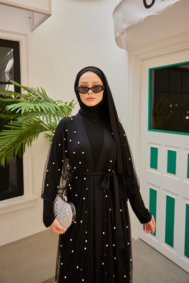 Stoned Belted Underwear Abaya - Black