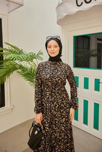 Tribal Desen Süet Elbise - Siyah