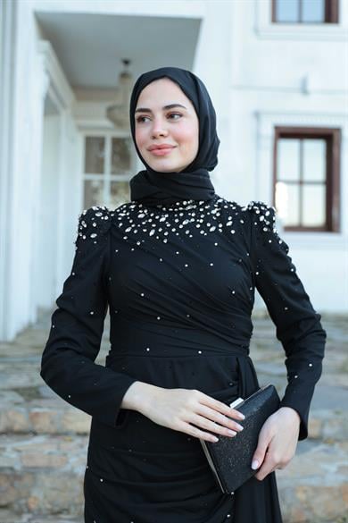 Tül Taş İşleme Abiye - Siyah