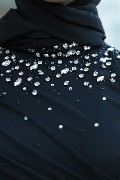 Tül Taş İşleme Abiye - Siyah