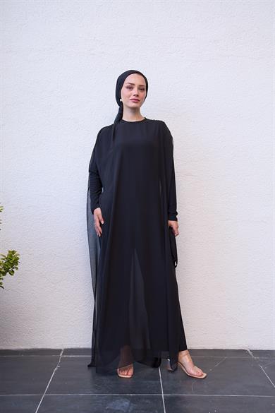 Tulle Waist Tied HK Jumpsuit - Black