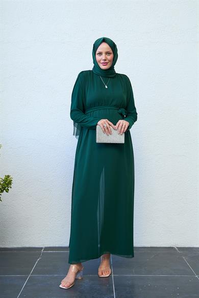 Tulle Waist-Tied HK Jumpsuit - Emerald Green