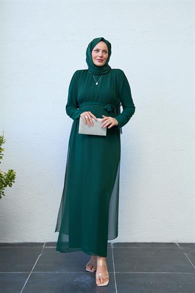 Tulle Waist-Tied HK Jumpsuit - Emerald Green