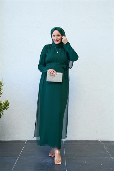 Tulle Waist-Tied HK Jumpsuit - Emerald Green