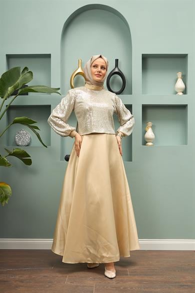 Suit with Sequin Skirt - Gold
