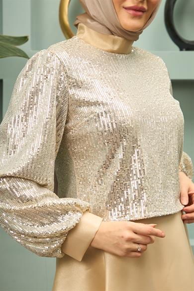 Suit with Sequin Skirt - Gold