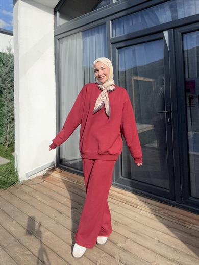Yaka Fular Detay Takım - Bordo
