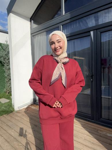 Yaka Fular Detay Takım - Bordo