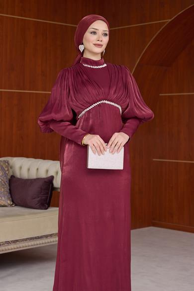 Yonca Işıltı Kumaş Abiye - Bordo