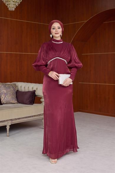 Yonca Işıltı Kumaş Abiye - Bordo