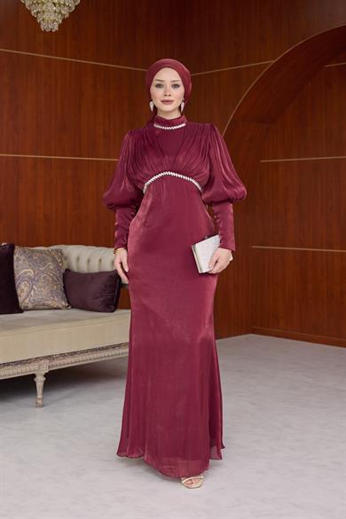 Yonca Işıltı Kumaş Abiye - Bordo