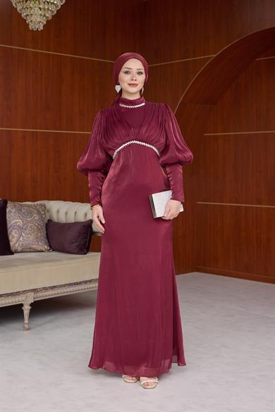 Yonca Işıltı Kumaş Abiye - Bordo