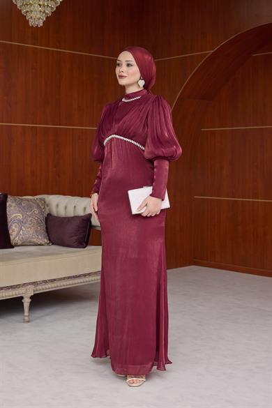 Yonca Işıltı Kumaş Abiye - Bordo