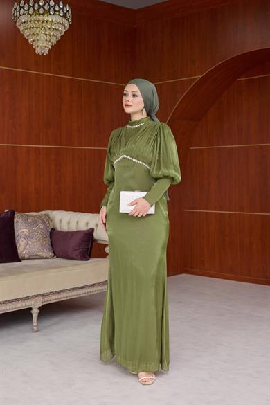 Yonca Işıltı Kumaş Abiye - Haki