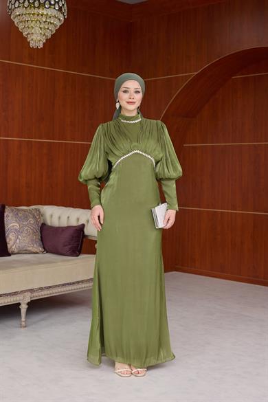 Yonca Işıltı Kumaş Abiye - Haki