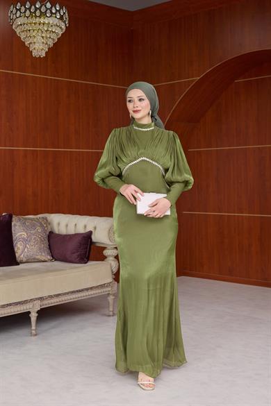 Yonca Işıltı Kumaş Abiye - Haki