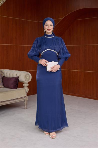 Yonca Işıltı Kumaş Abiye - Lacivert