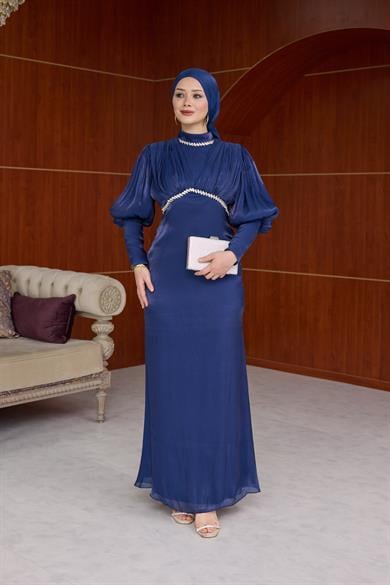 Yonca Işıltı Kumaş Abiye - Lacivert