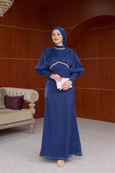 Yonca Işıltı Kumaş Abiye - Lacivert