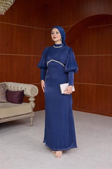 Yonca Işıltı Kumaş Abiye - Lacivert