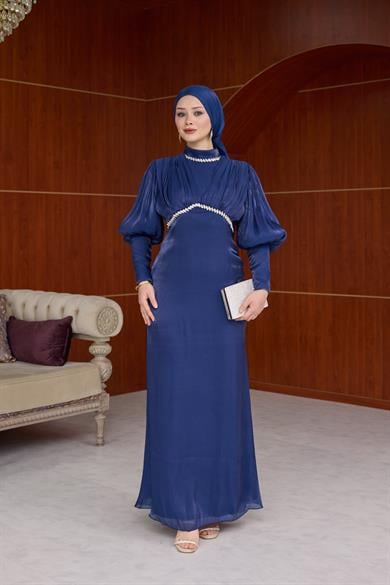 Yonca Işıltı Kumaş Abiye - Lacivert