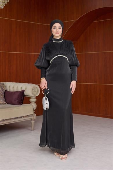 Yonca Işıltı Kumaş Abiye - Siyah