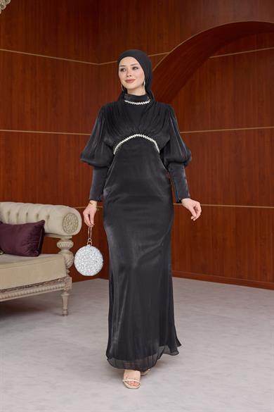 Yonca Işıltı Kumaş Abiye - Siyah