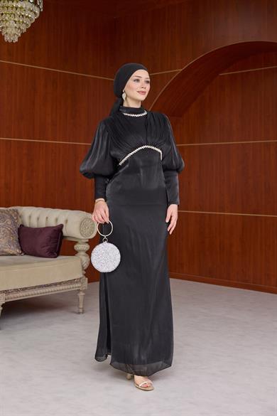 Yonca Işıltı Kumaş Abiye - Siyah