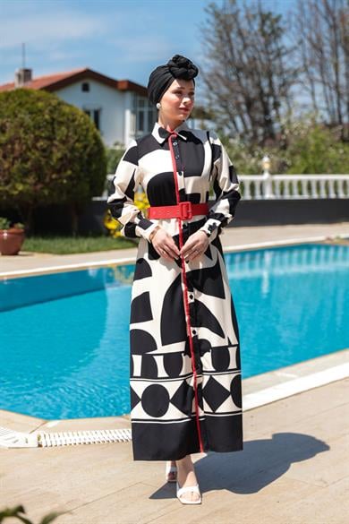 Zebra Desen Elbise - Beyaz-Siyah