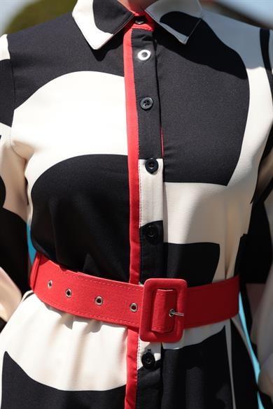 Zebra Desen Elbise - Beyaz-Siyah