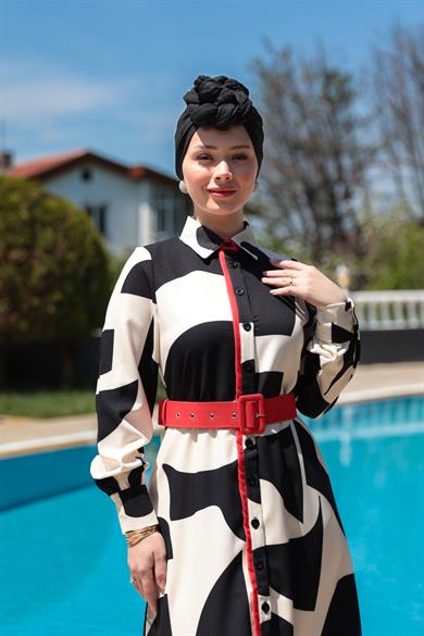 Zebra Desen Elbise - Beyaz-Siyah