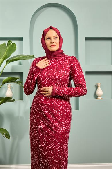 Zerda Silvery Tulle Fabric Evening Dress - Red