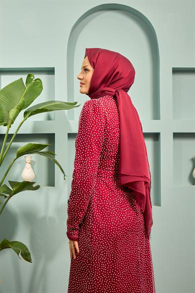 Zerda Silvery Tulle Fabric Evening Dress - Red