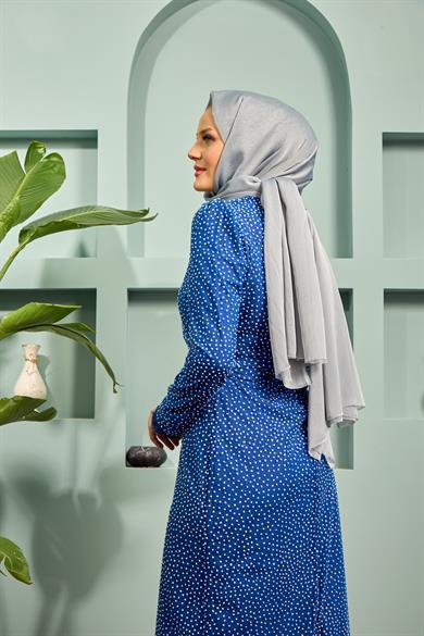 Zerda Silvery Tulle Fabric Evening Dress - Blue