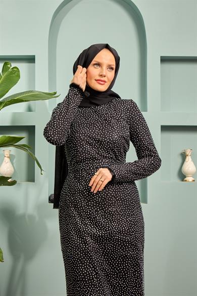 Zerda Silvery Tulle Fabric Evening Dress - Black