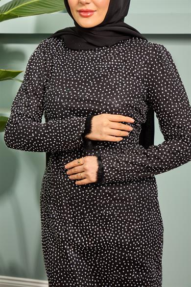 Zerda Silvery Tulle Fabric Evening Dress - Black