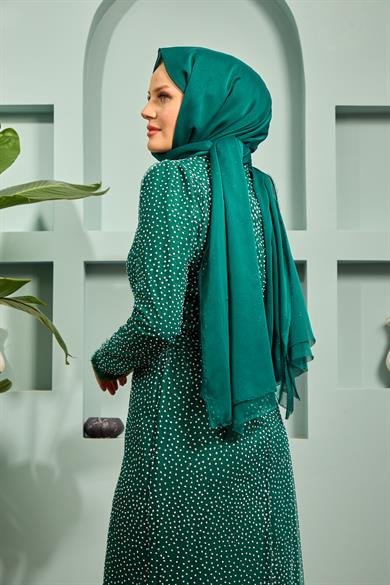 Zerda Silvery Tulle Fabric Evening Dress - Green